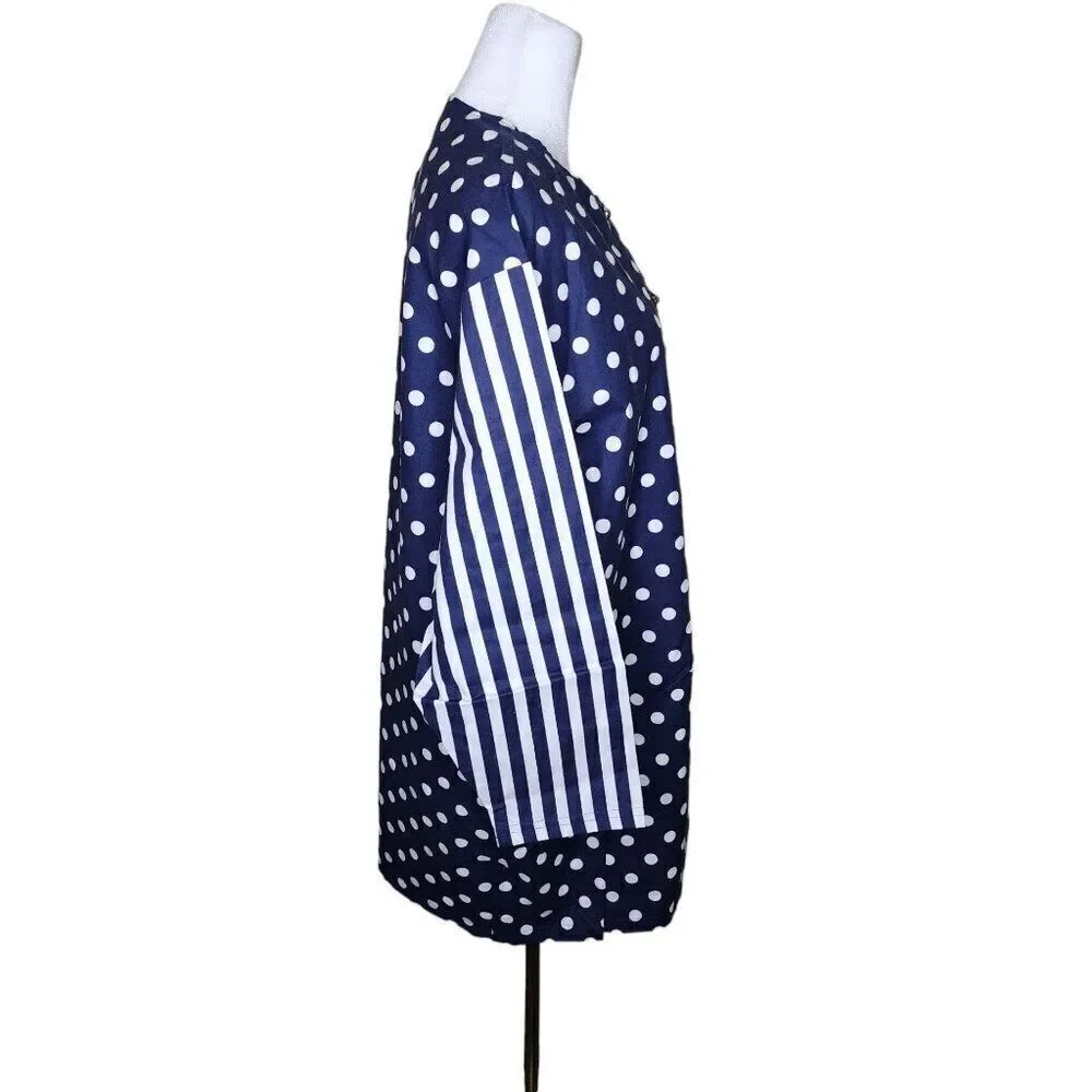 Vintage 80s Catalina Cabana Cover Up Tunic Top Women Size M Blue Polka Dot Strip